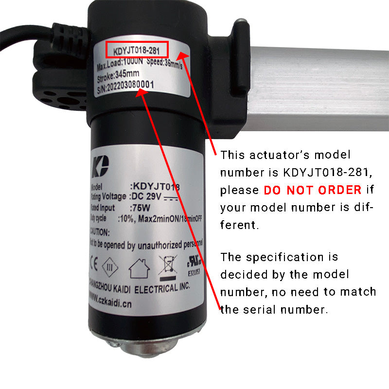 KDYJT018-281 Kaidi Linear Actuator for Power Recliner Lift Chair