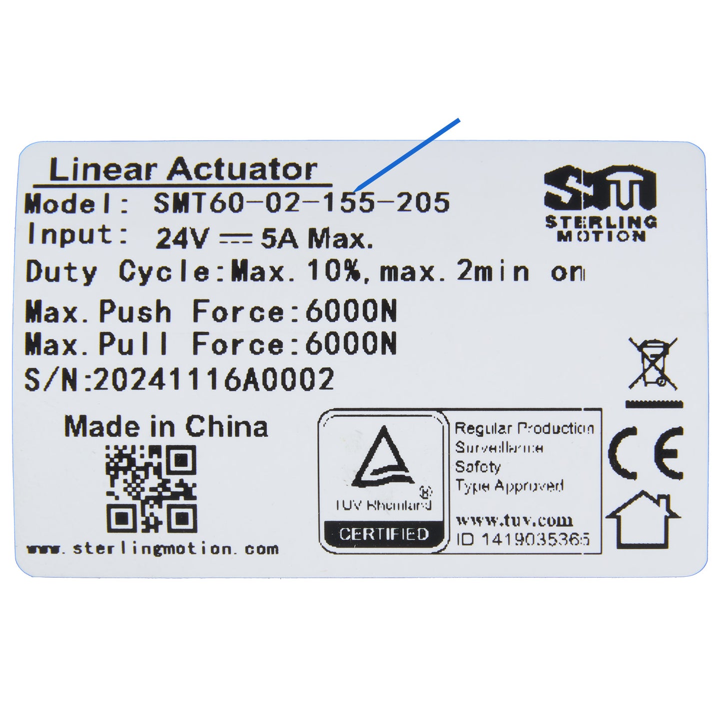 SMT SMT60-02-155-205 Linear Actuator for Recliner/Lift Chair