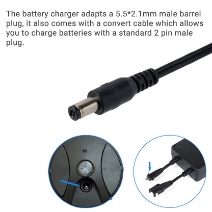 Furniture Battery Pack Charger 29.4V 500mA Barrel Plug with 2 pin converter