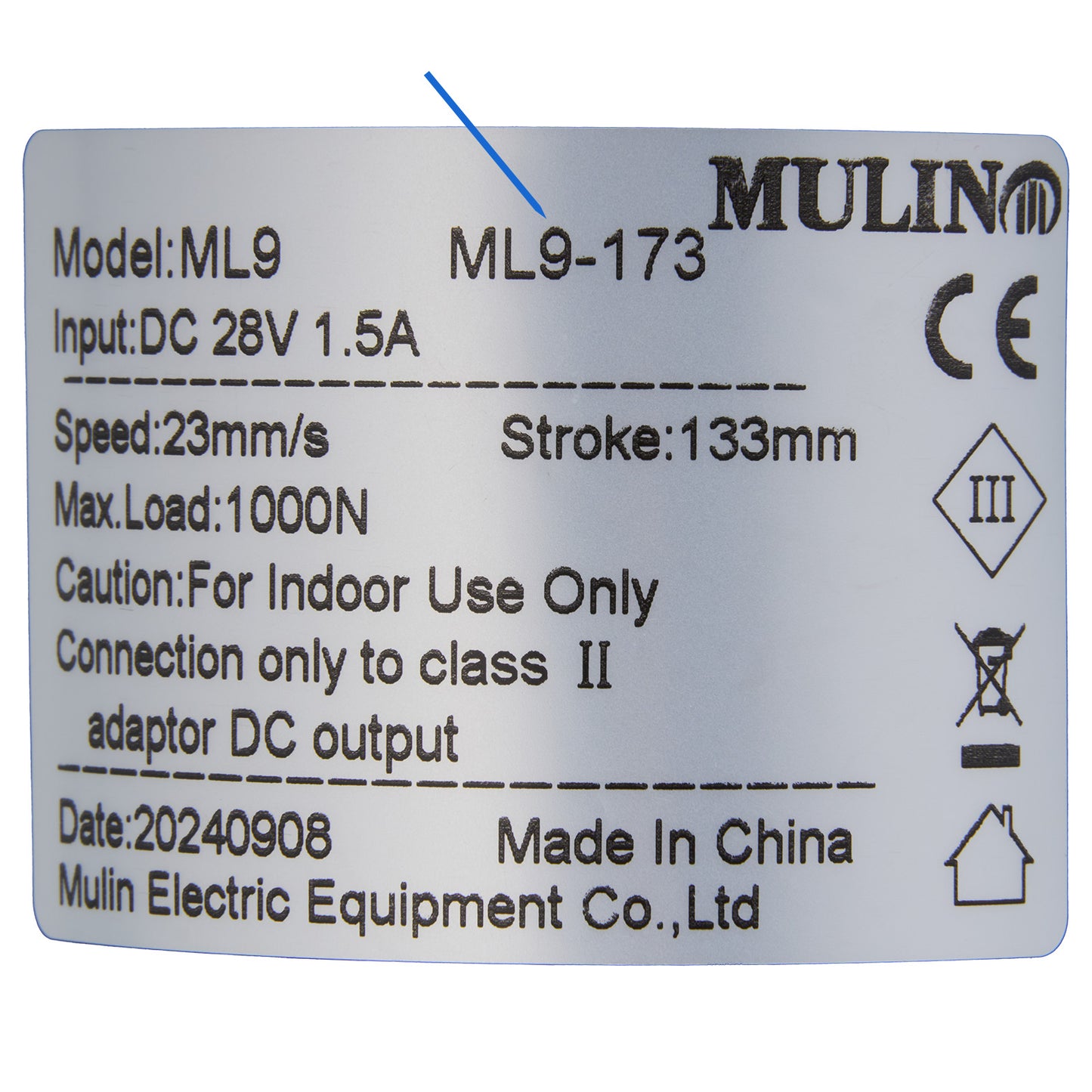 MULIN ML9-173 Linear Actuator for Recliner/Lift Chair