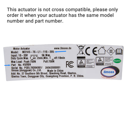 Limoss 452824 MD145-76-L1-116-305 Linear Actuator for Recliner/Lift Chair