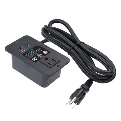 eMoMo HX66P2UR Furniture Recessed Power Strip with AC Outlet, USB & Type C