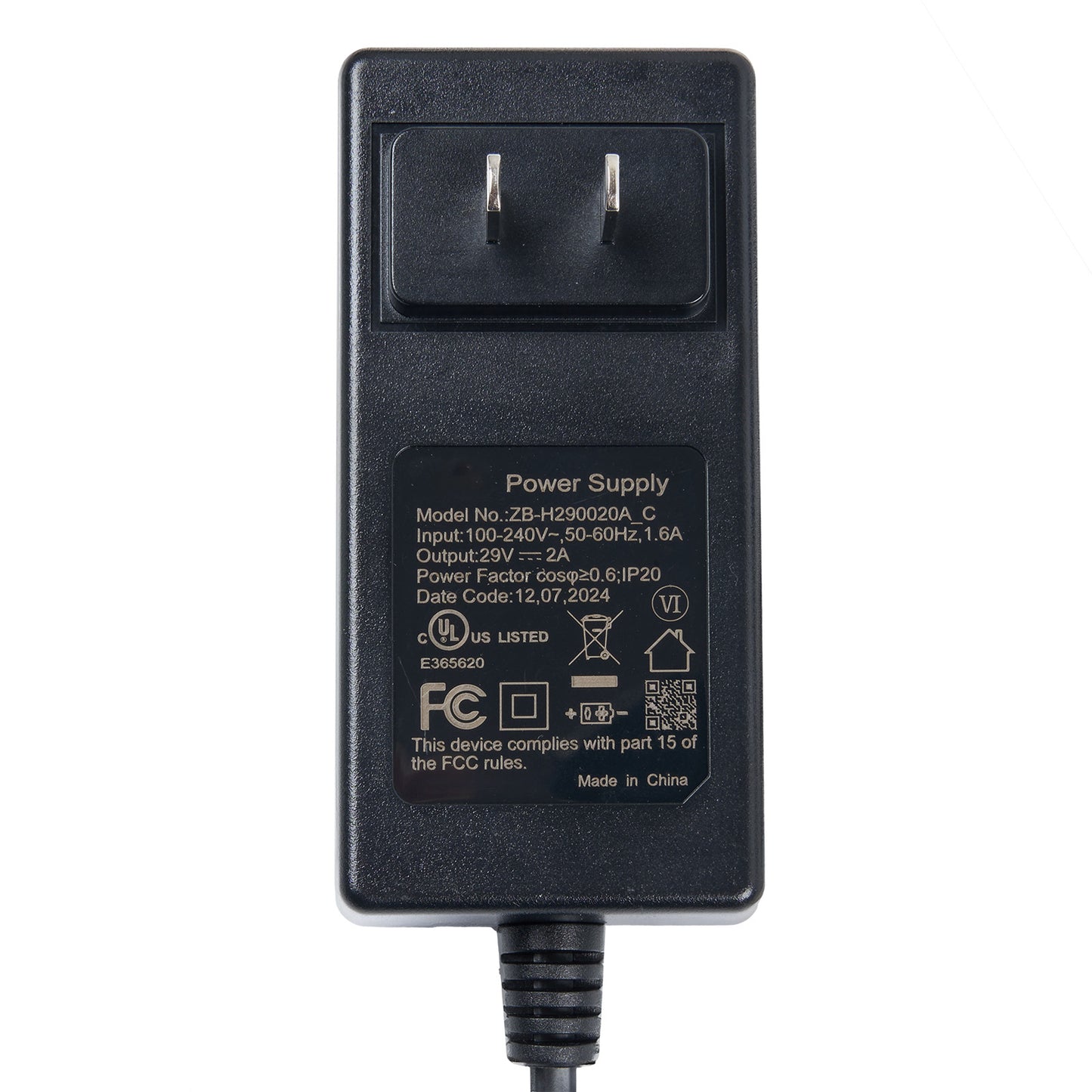 Arch Shaped 2 Pin Power Adapter ZB-H290020A_C for Catnapper & HHC Recliners 29V 2A Power Cord