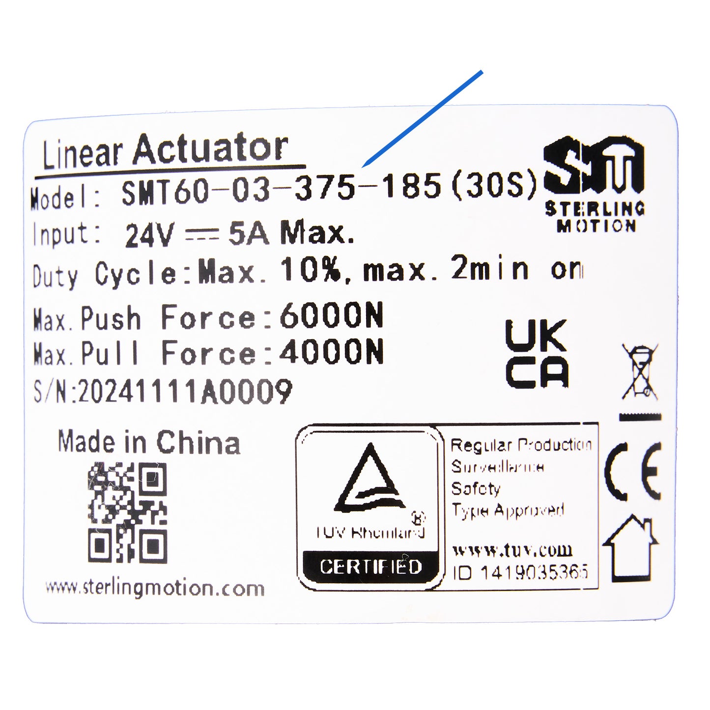 SMT SMT60-03-375-185(30S) Linear Actuator for Recliner/Lift Chair