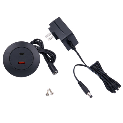 Round Furniture USB Charger (Type-A + Type-C) ϕ 68mm 20W PD 3.0 Fast Charging with Power Adapter