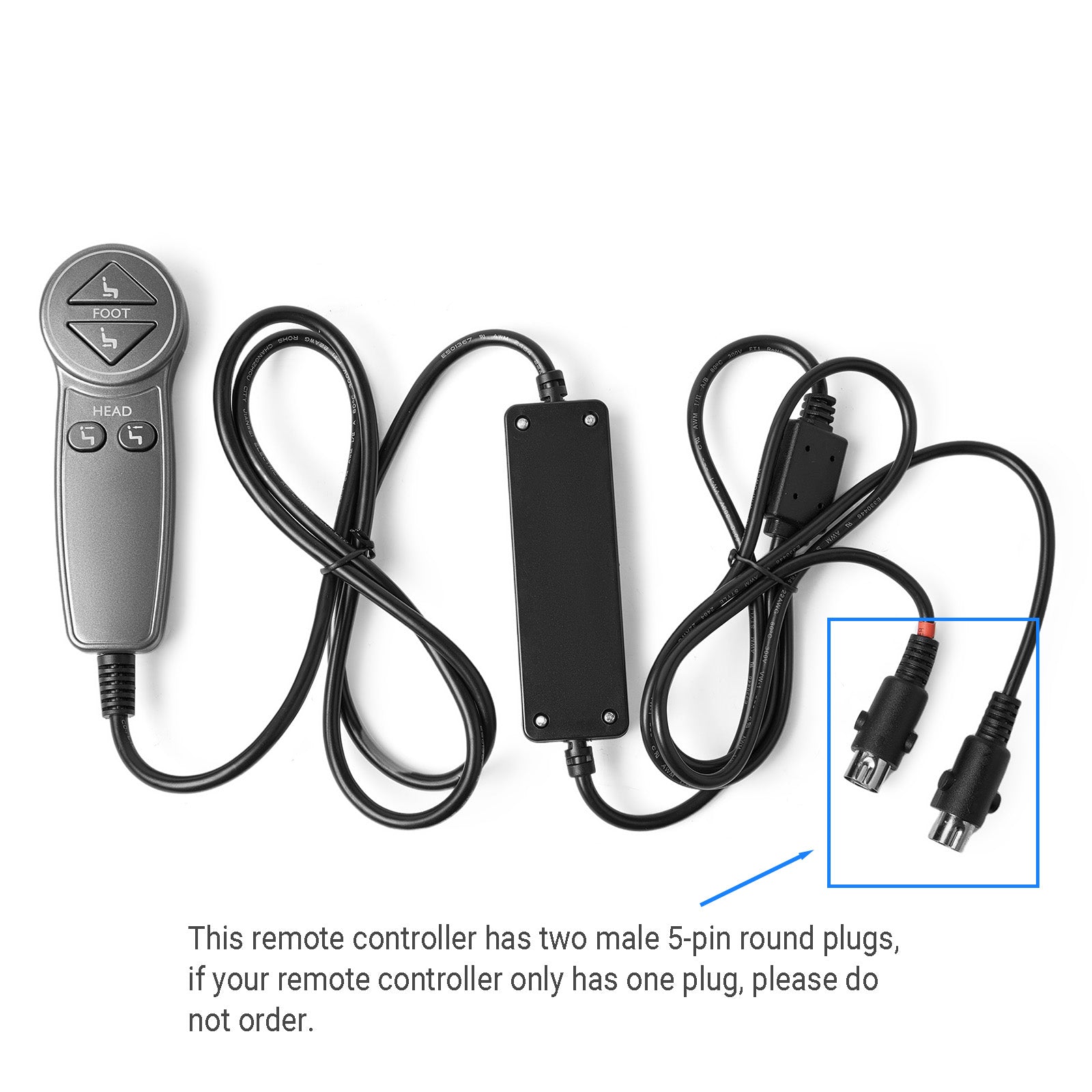 Dual 5-Pin Plug 4-Button Remote Controller for Power Recliners or Lift ...