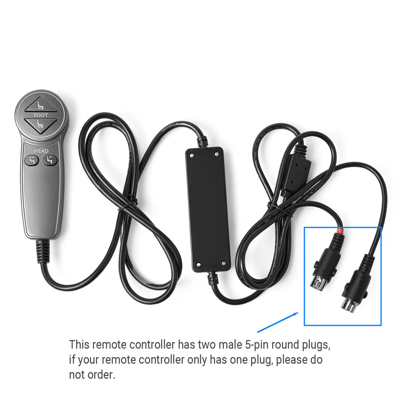 Dual 5-Pin Plug 4-Button Remote Controller for Power Recliners or Lift ...
