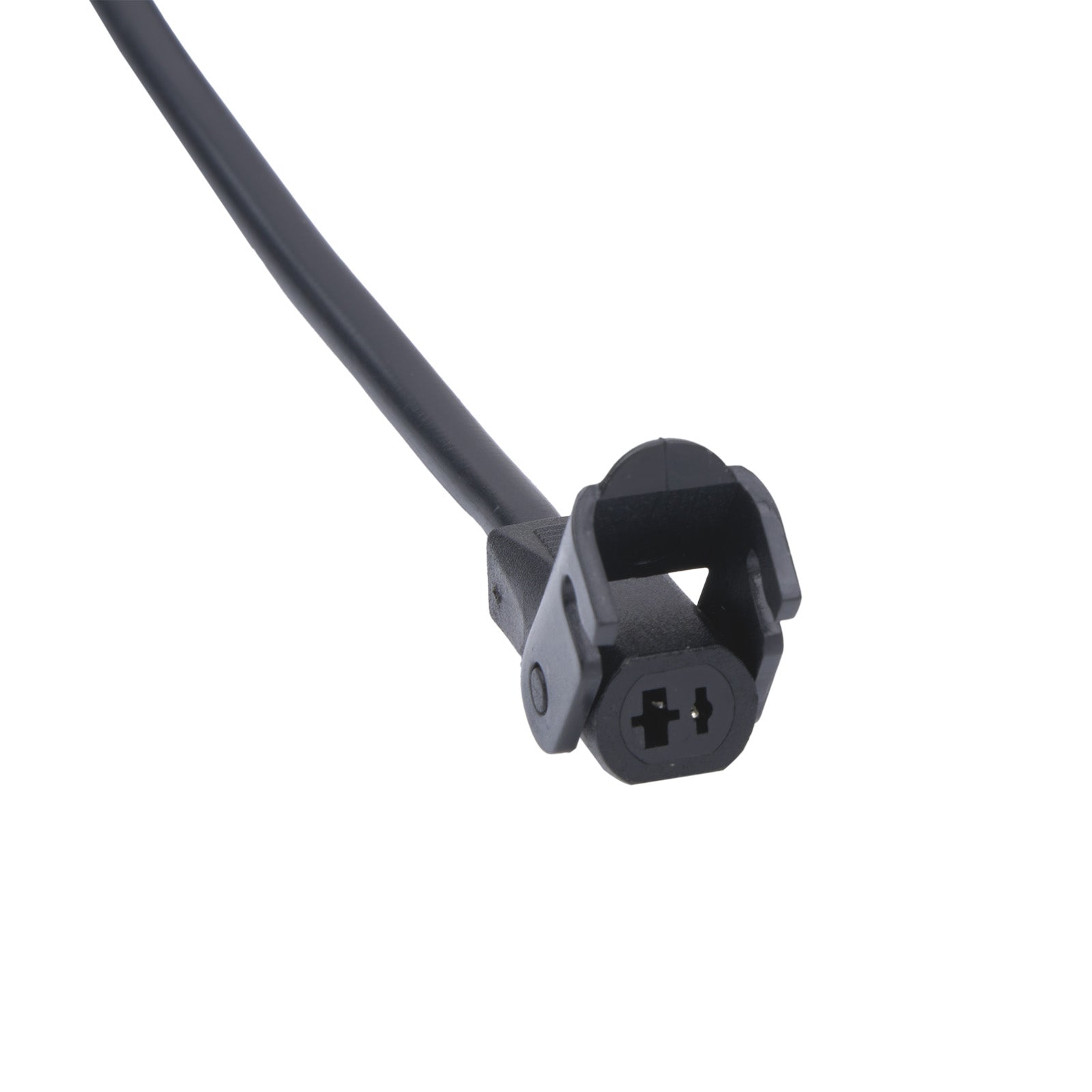 Black cable connector on a white background