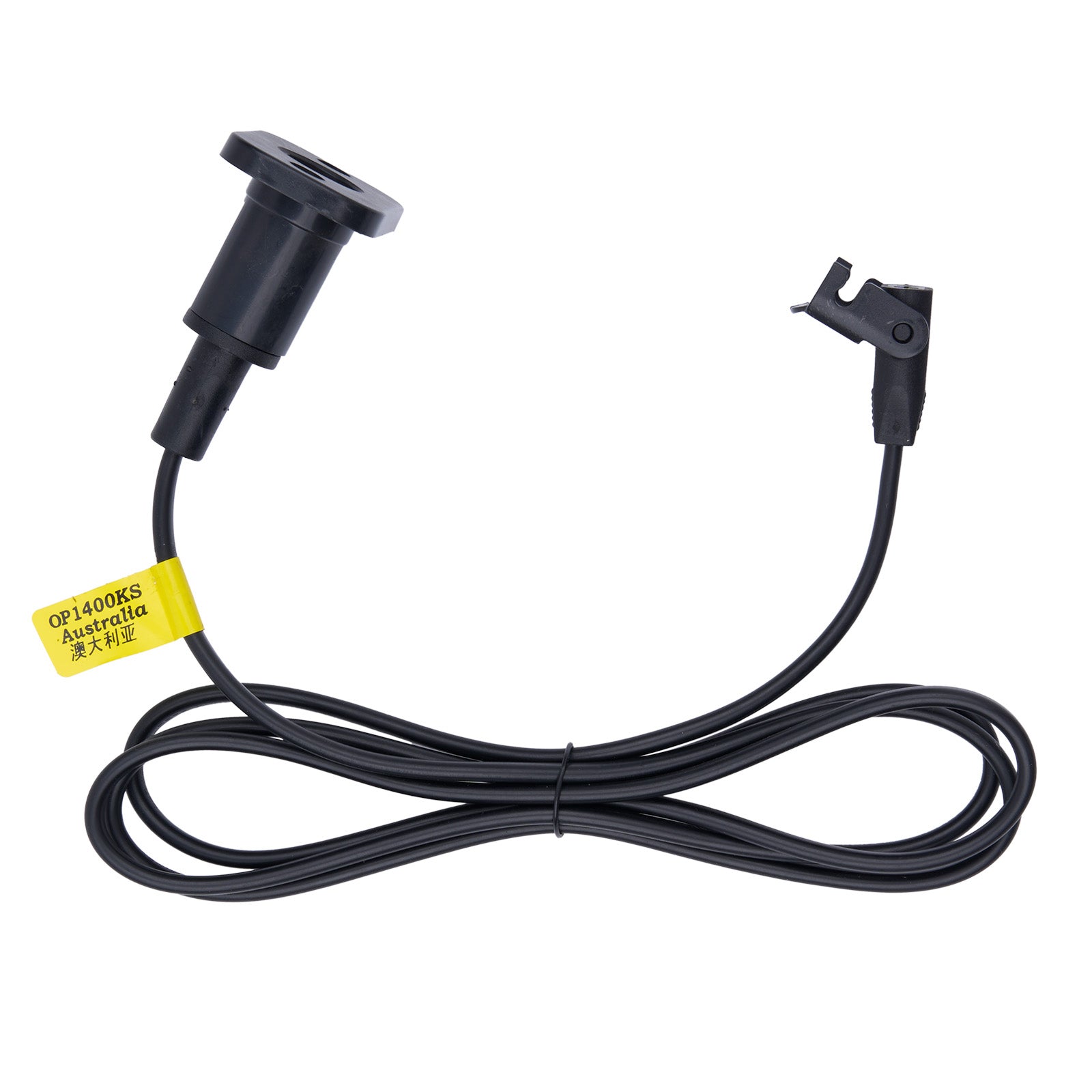 Black sensor with a cable on a white background