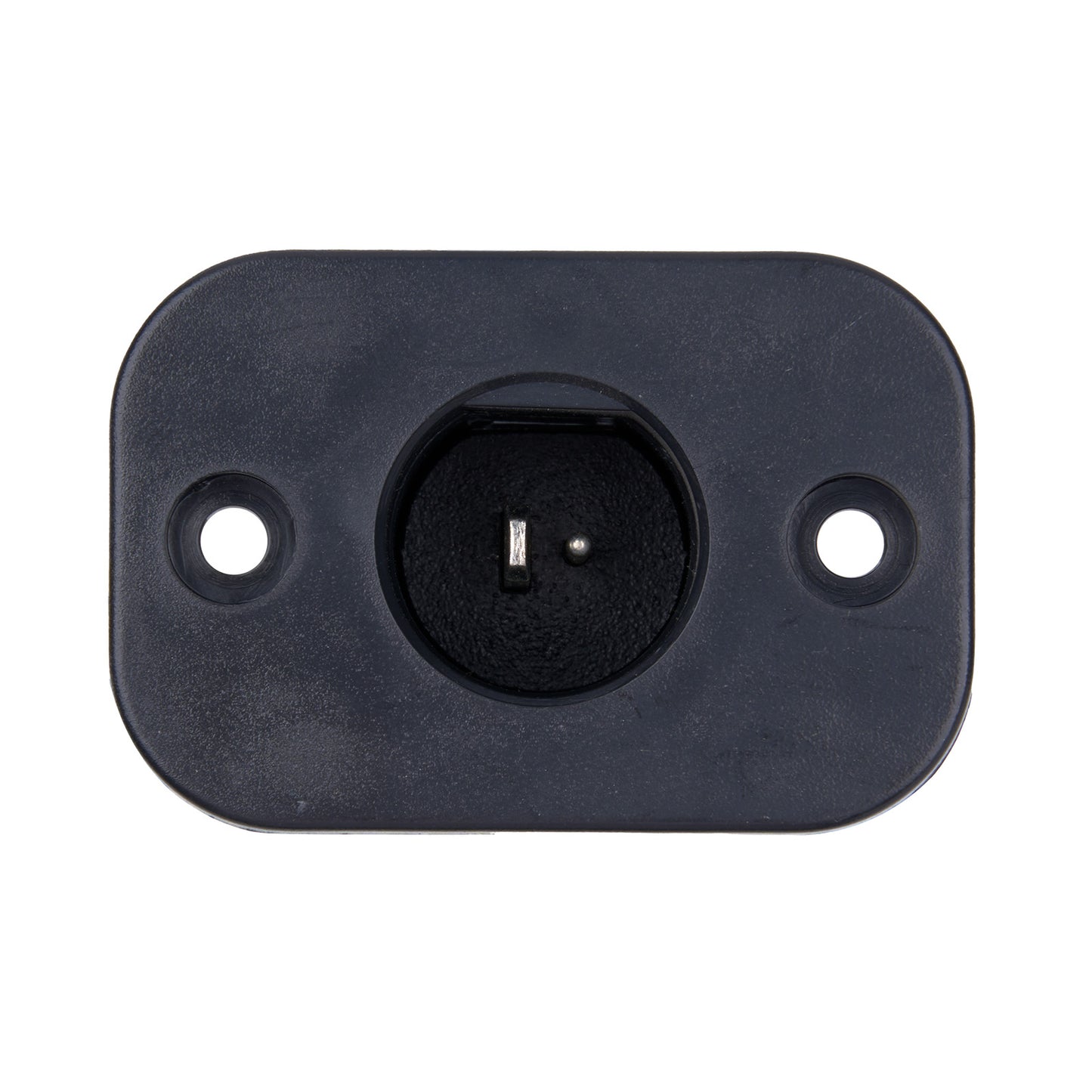 Black rectangular electrical socket on a white background