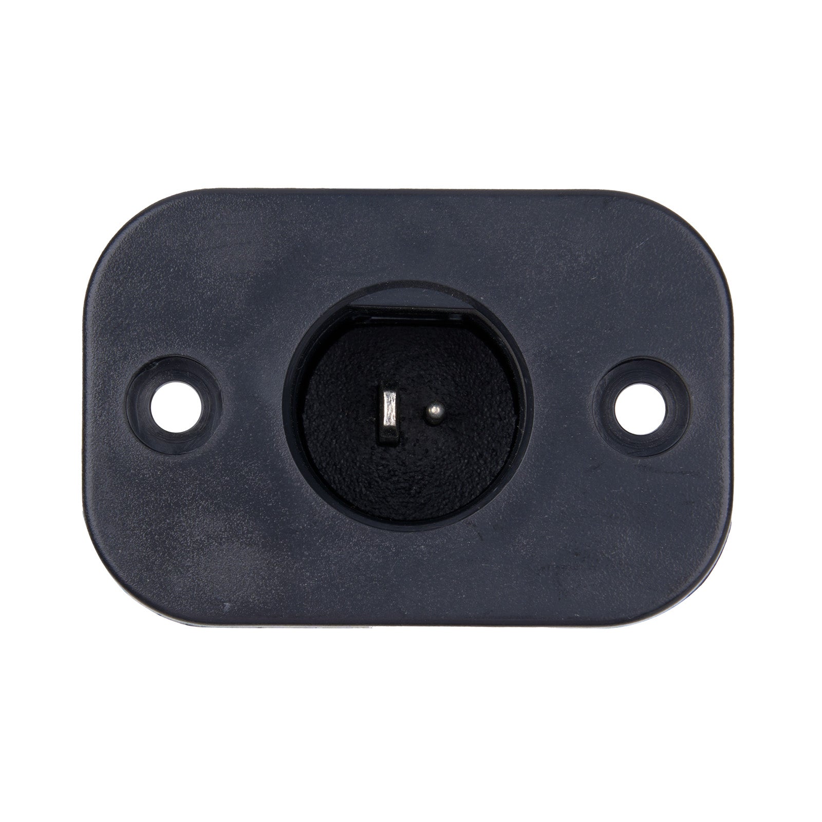 Black rectangular electrical socket on a white background