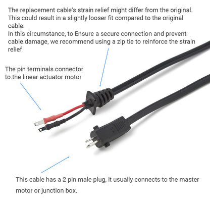 Single plug Linear Actuator Motor Cable 2 pin Male