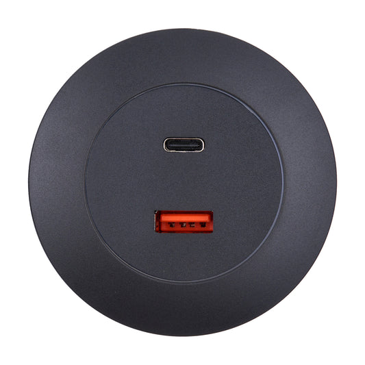Round Furniture USB Charger (Type-A + Type-C) ϕ 68mm 20W PD 3.0 Fast Charging with Power Adapter