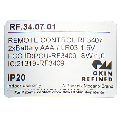 OKIN RF.34.07.01 7-Button Wireless Remote Controller for Adjustable Bed