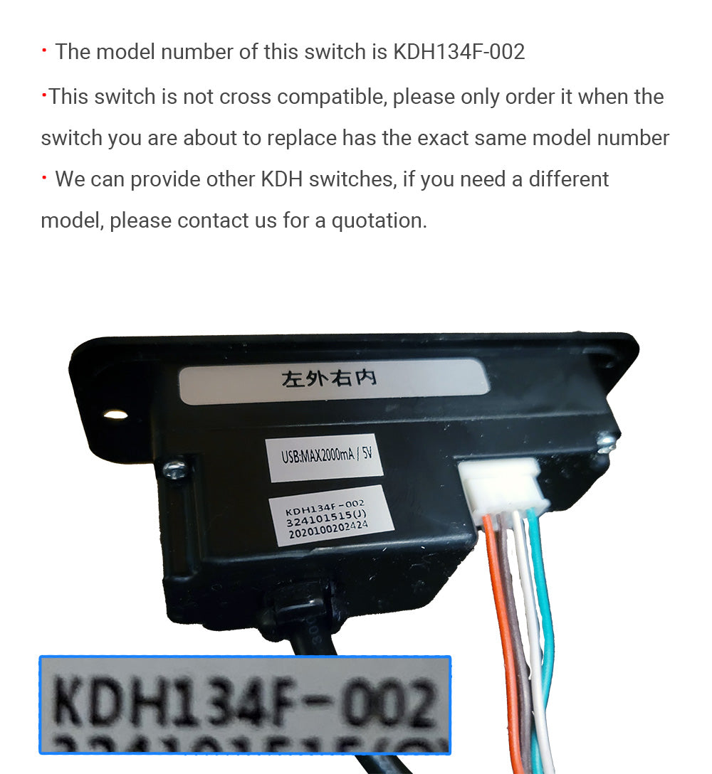 KDH134F-002 5 Button Switch for Power Recliner or Lift Chair with USB Port and 5 Pin Plugs