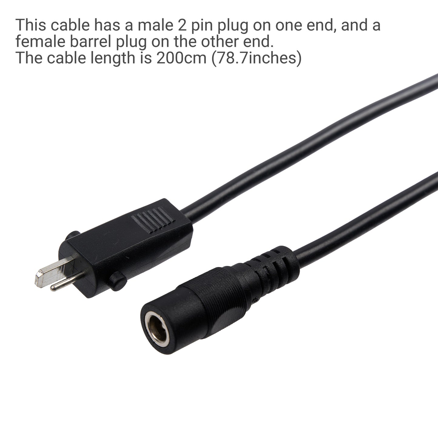 Male 2-pin to Female Barrel Power Extension Cable 200cm 5.5*2.1mm