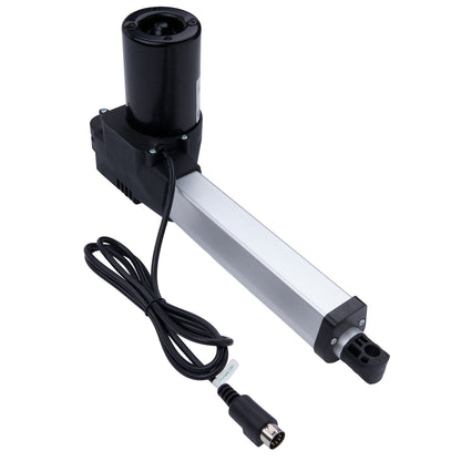 Mechanical actuator with cable and connectors on a white background