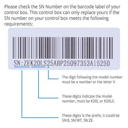 eMoMo K20L(S)-2 Control Box Junction Box serial number