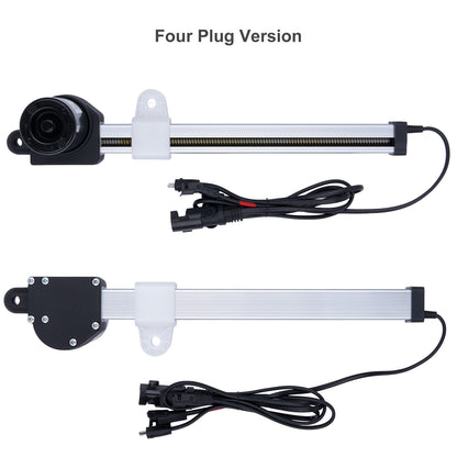 Two mechanical components with wiring on a white background, labeled 'Four Plug Version'.