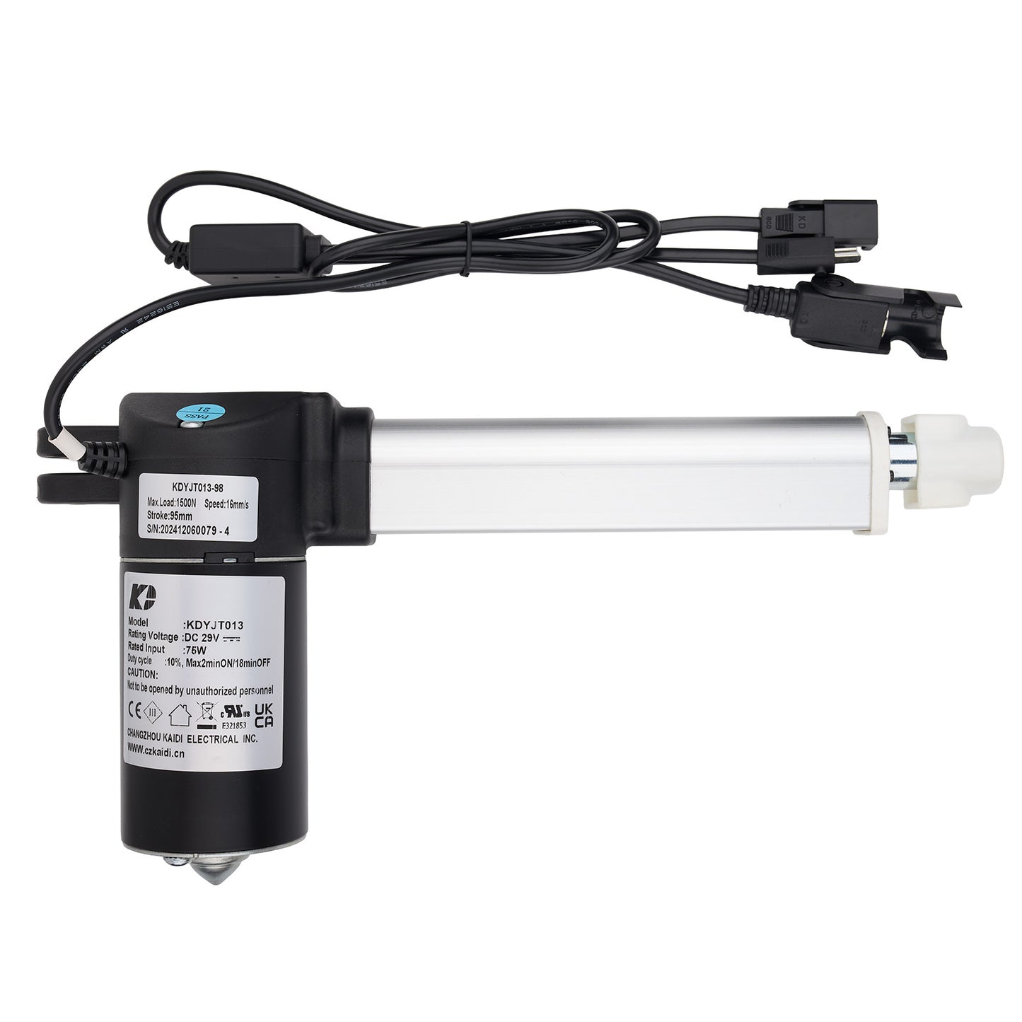 Linear actuator with cables on a white background
