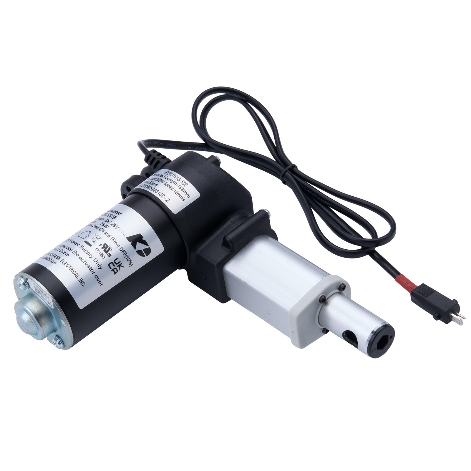 Electric linear actuator with wiring on a white background