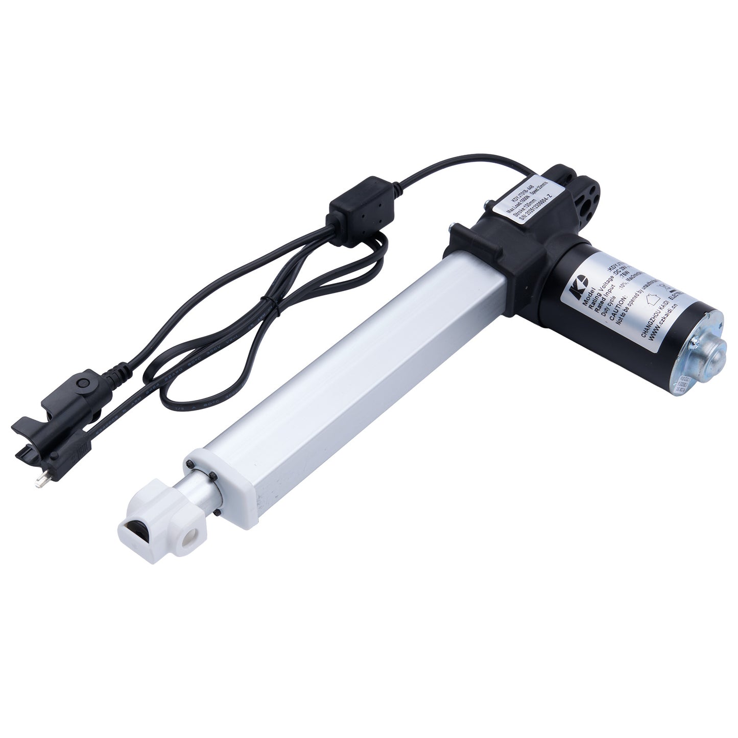 Linear actuator with wiring on a white background
