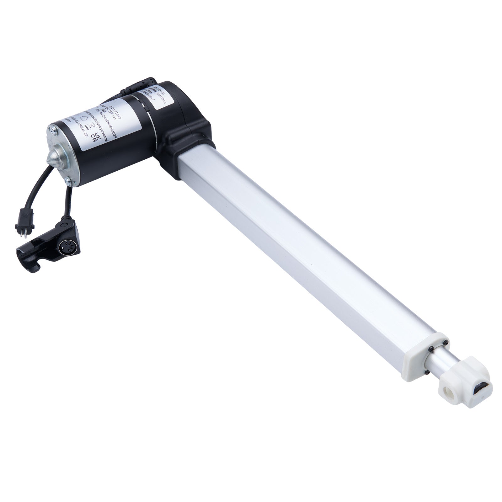 Mechanical arm with a cylindrical component on a white background