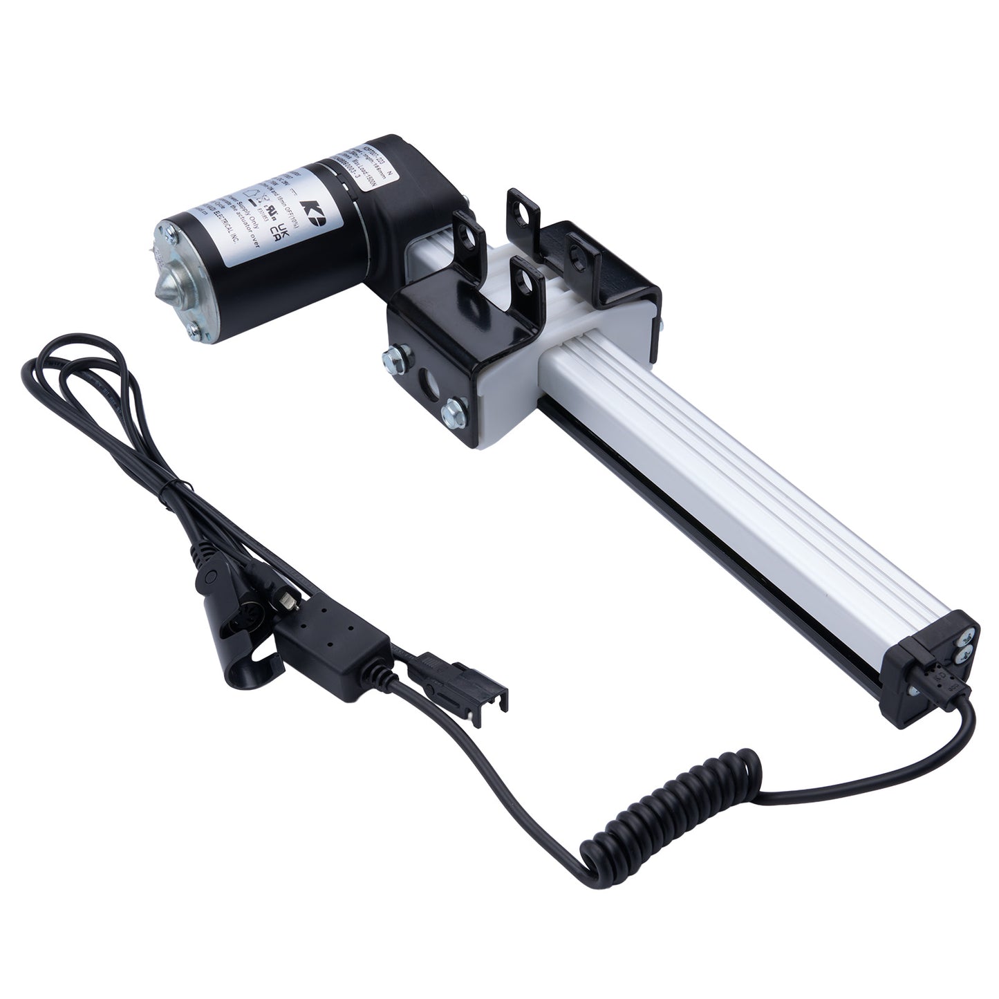 Mechanical linear actuator with cable on a white background