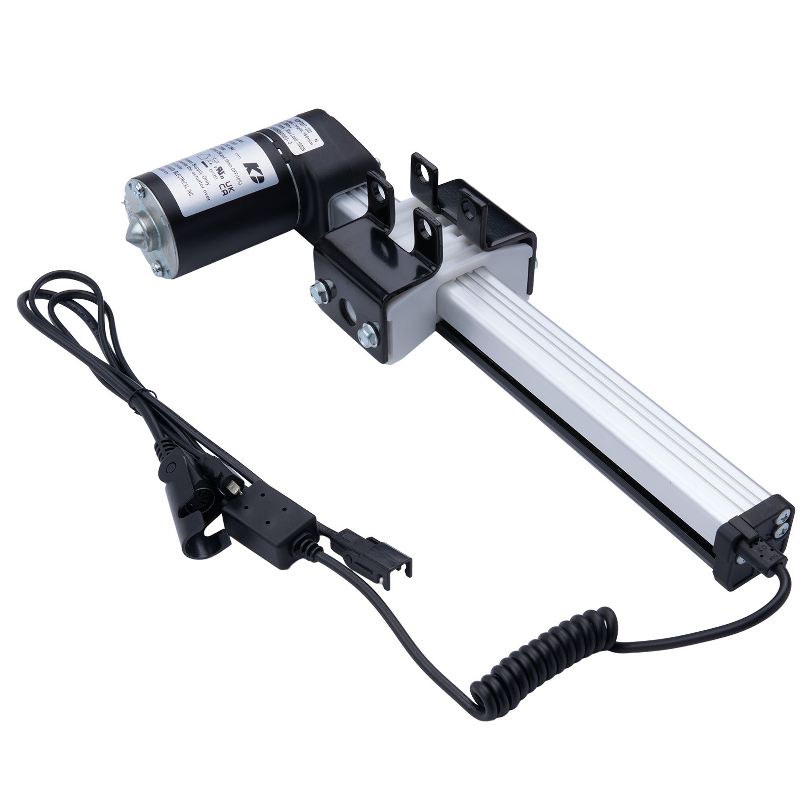 Mechanical linear actuator with cable on a white background