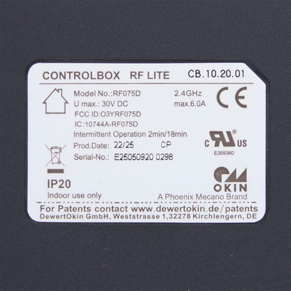 OKIN RF075D RF Lite Wireless Remote Controller + Receiver Control Box Kit for Adjustable Bed