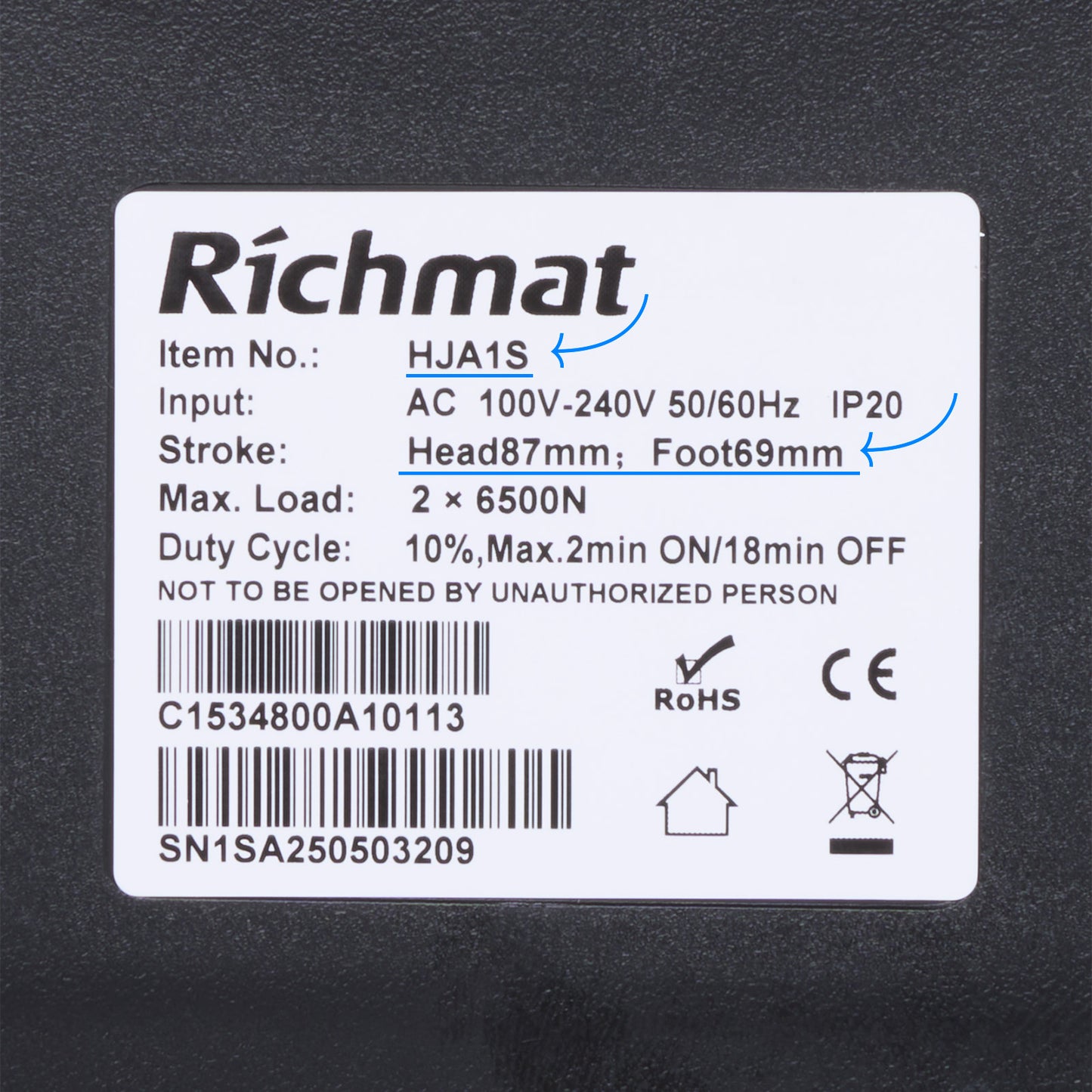 Richmat HJA1S Dual Motor Linear Actuator for Adjustable Beds & Hospital Beds with Wired/Wireless Remotes