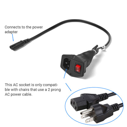 2 Prong AC Power Socket with Switch for Power Recliners and Motion Furniture