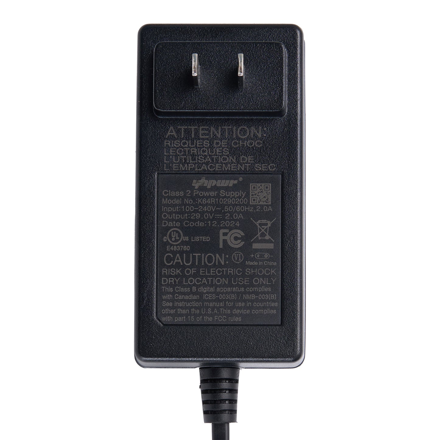 Recliner power adapter 29V 2A tag