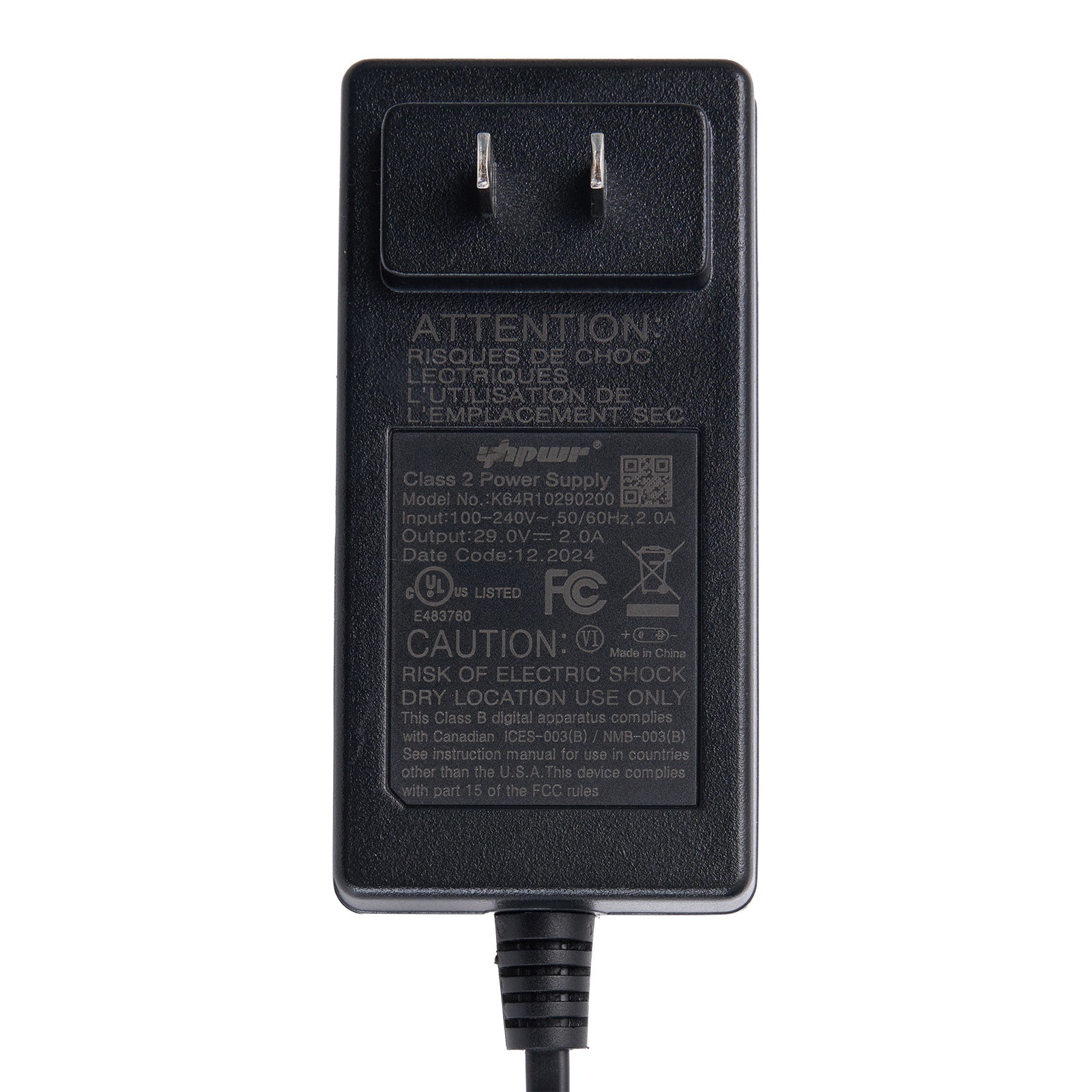 Recliner power adapter 29V 2A tag