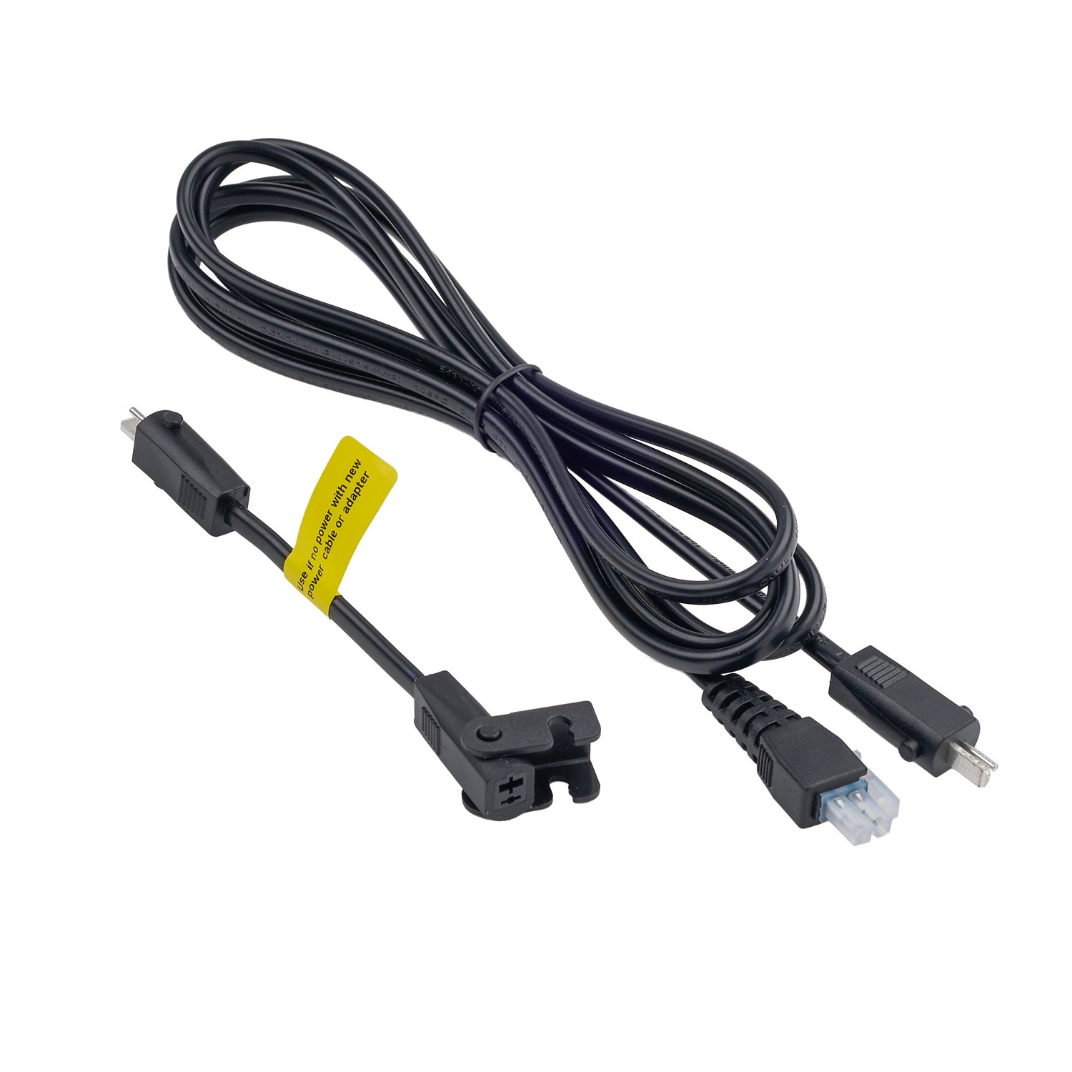 Black extension cable with connectors on a white background