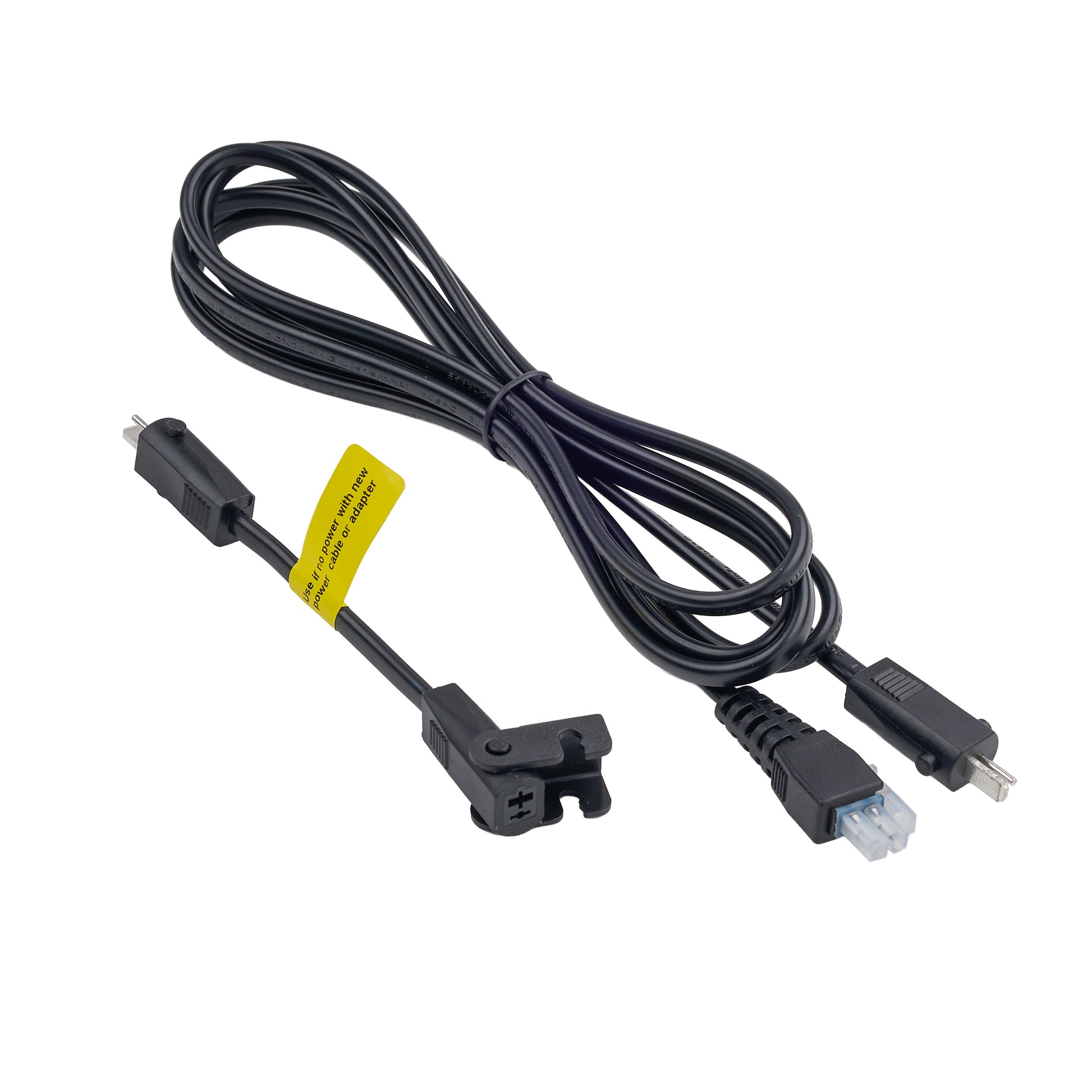 Black extension cable with connectors on a white background