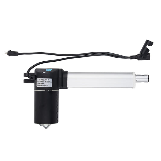 Linear actuator with black and white design on a white background