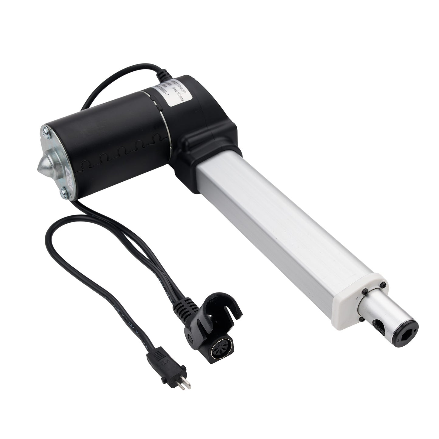 Linear actuator with power cord on a white background