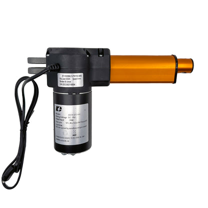 A black and orange linear actuator designed for use in recliner or lift chairs.