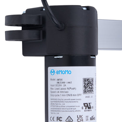 Black electronic component with emomo branding and label on a white background