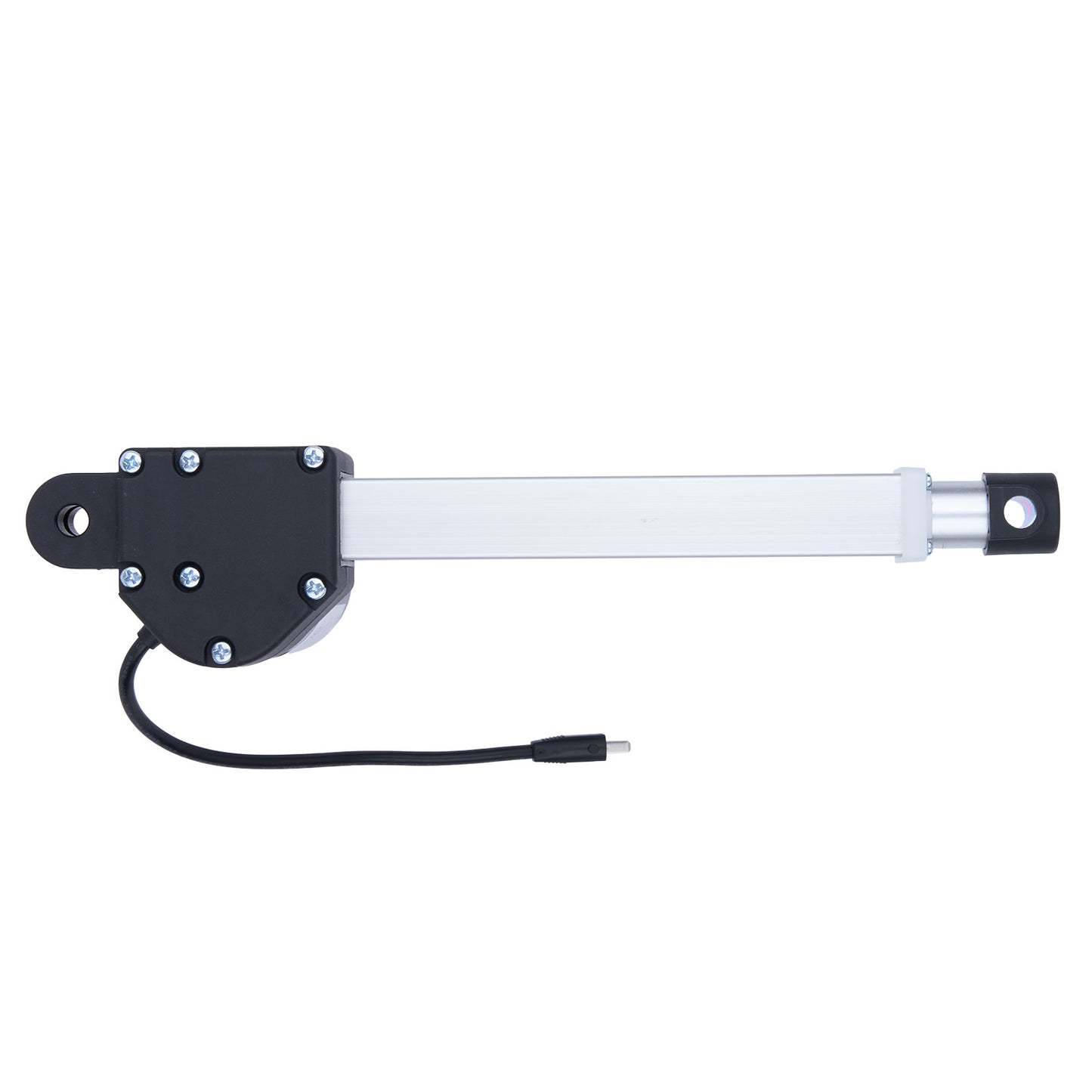Window crank mechanism with black handle and white rod on a white background