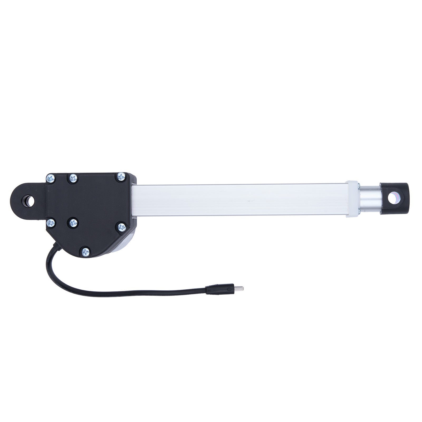 Window crank mechanism with black handle and white rod on a white background