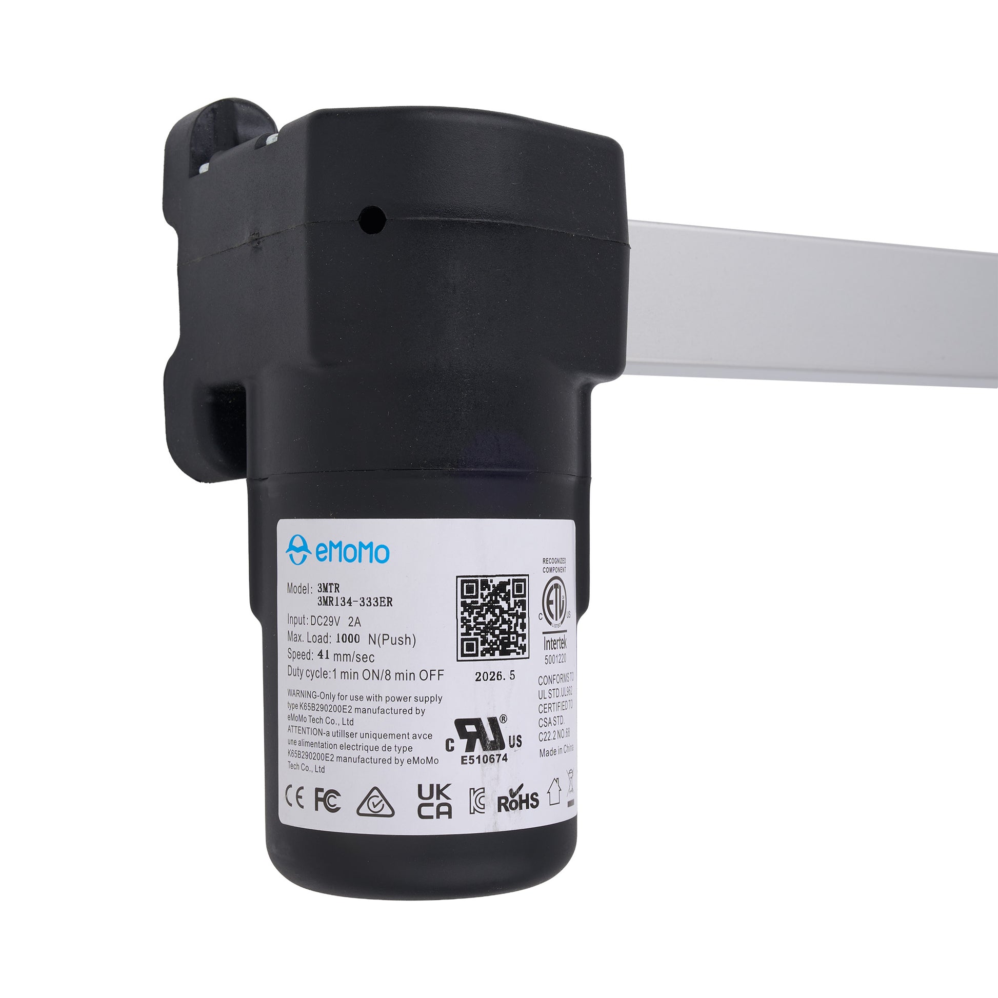 A black Ertio solar pump controller with a white label, shown with a white mounting arm extending to the right, on a solid white background.