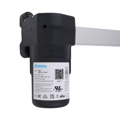 A black Ertio solar pump controller with a white label, shown with a white mounting arm extending to the right, on a solid white background.