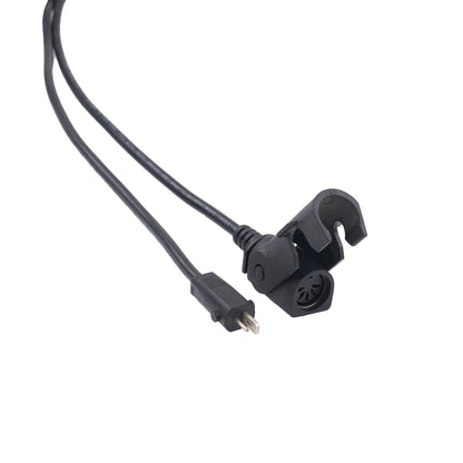 A black electrical cable with a multi-pin connector and a small plug, shown on a plain white background.