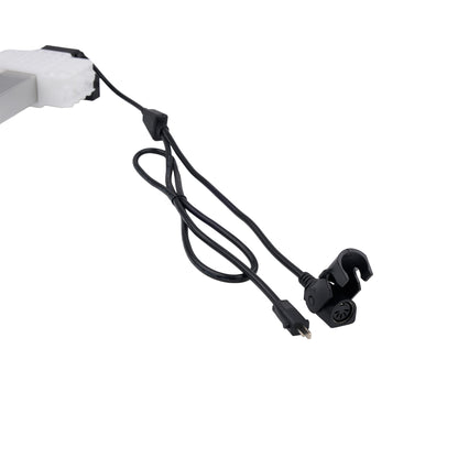 Black power cord with plug on a white background