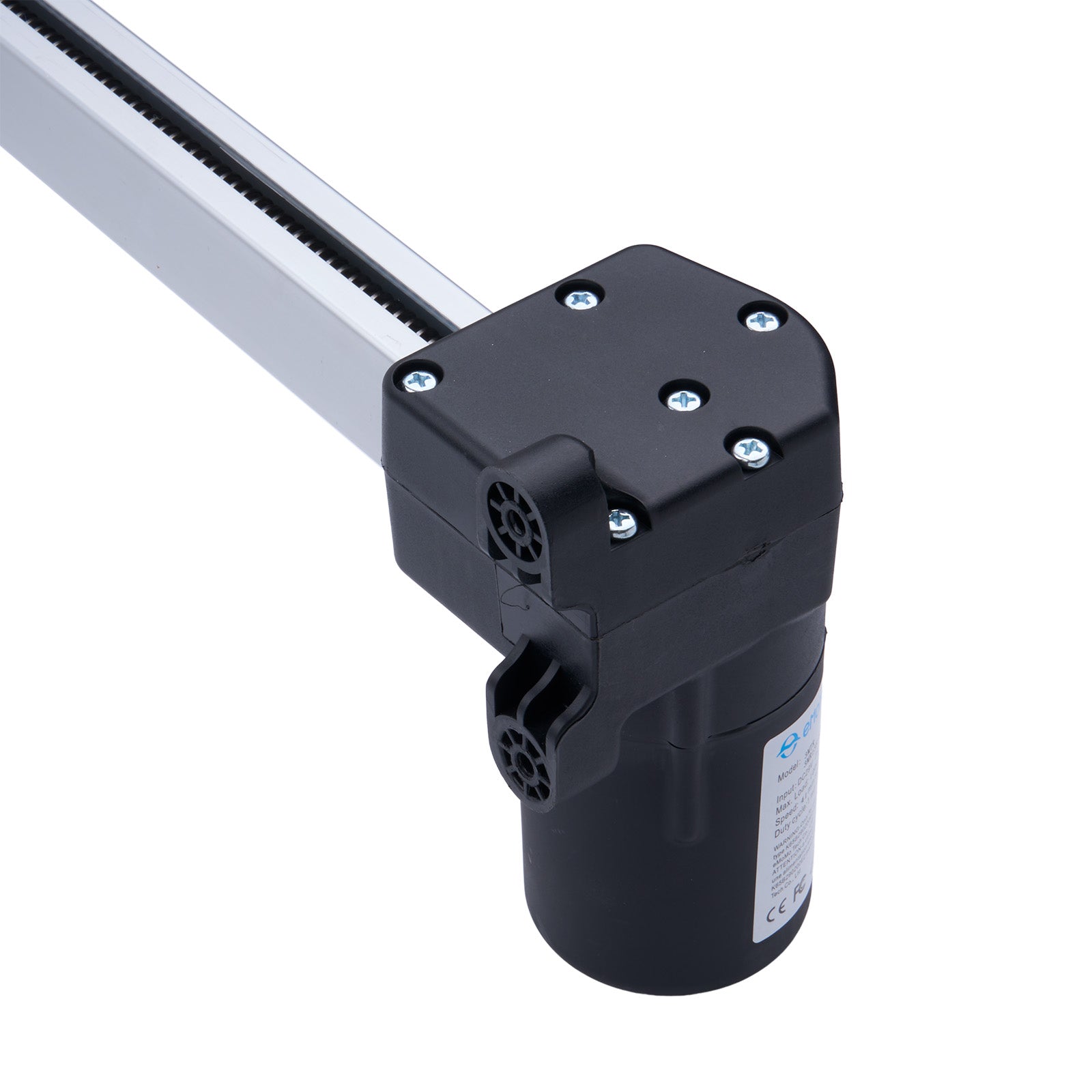 Black mechanical component with cylindrical design on a white background