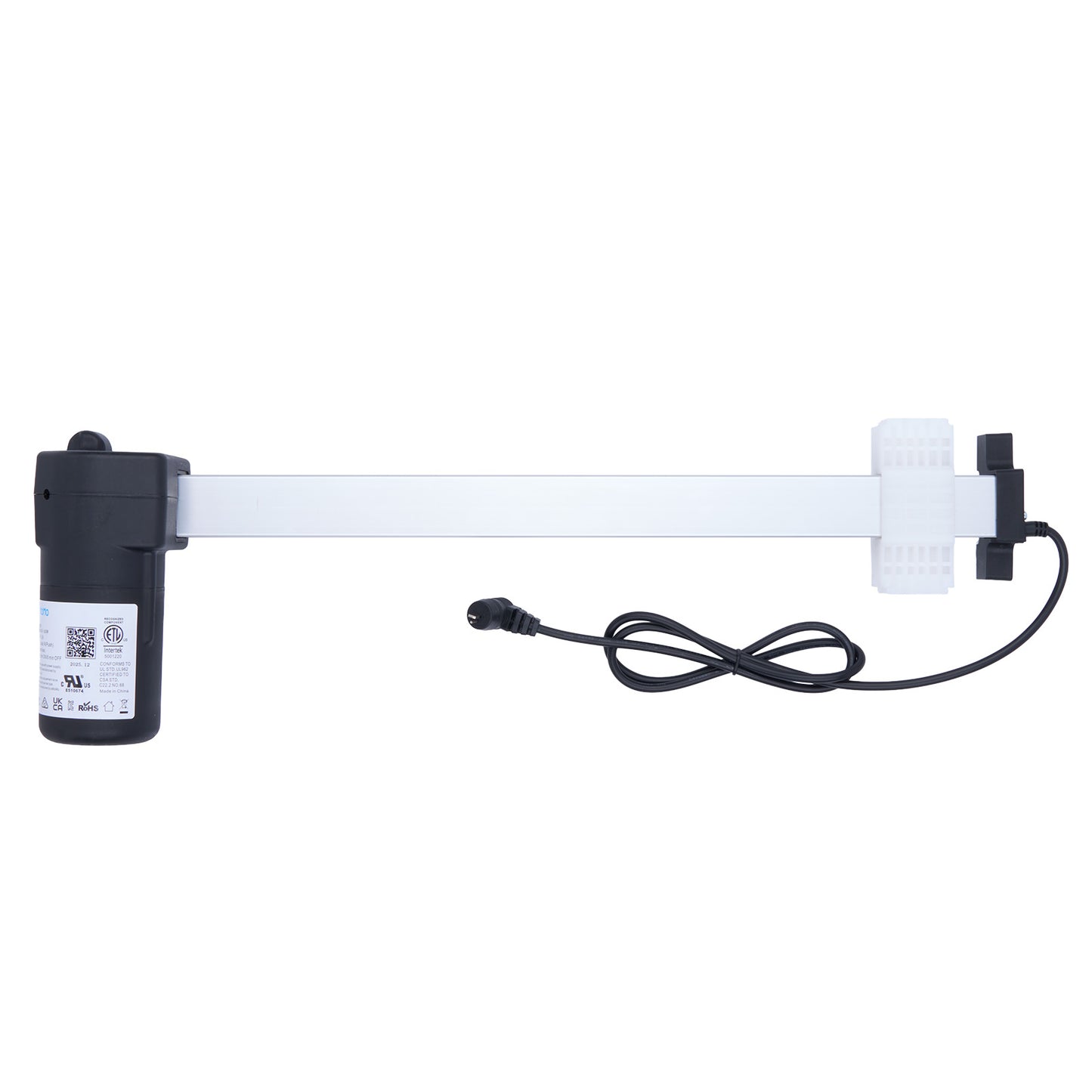 Mechanical arm with a motor and cable on a white background