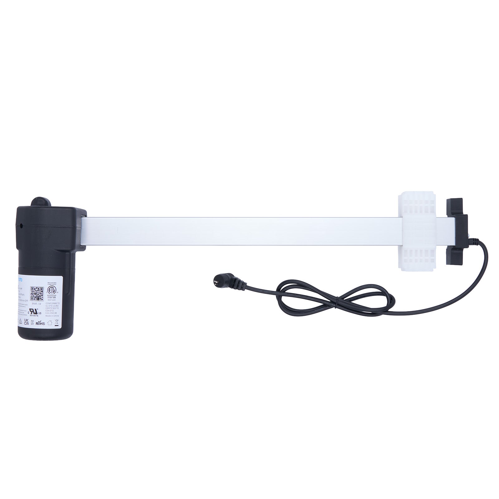 Mechanical arm with a motor and cable on a white background