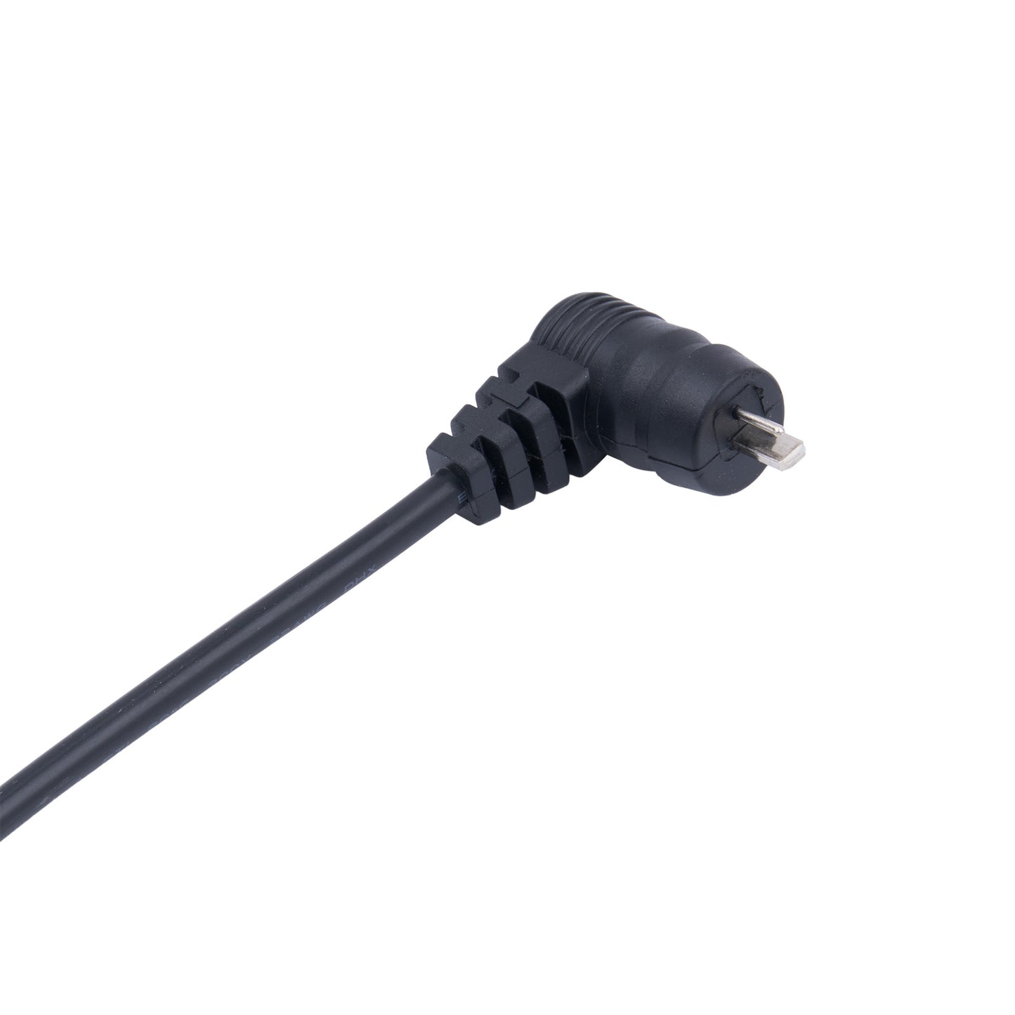 Black power cord with plug on a white background